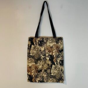 Cat Lover Tapestry Tote Bag‎ Kitten All Over Print Shoulder Book Bag Woven Art